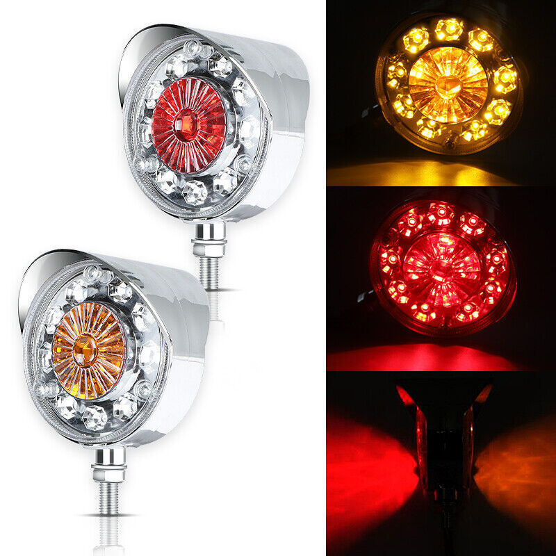 2pcs Round LED Pedestal Fender Light Truck Trailer Double Face Turn Signal Brake