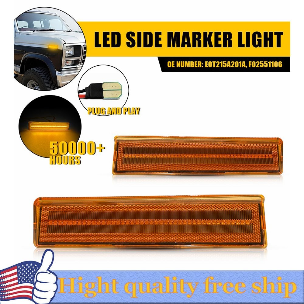 2/4x For 1980-1986 Ford Bronco Park Lights Driver & Passenger Side w/Amber Lens