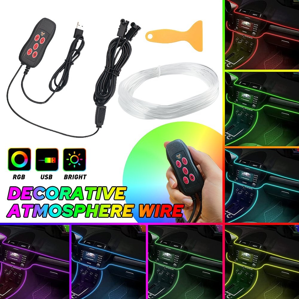 RGB LED Car Interior Fiber Optic Neon Strip Atmosphere Light Decor w/ Remote US