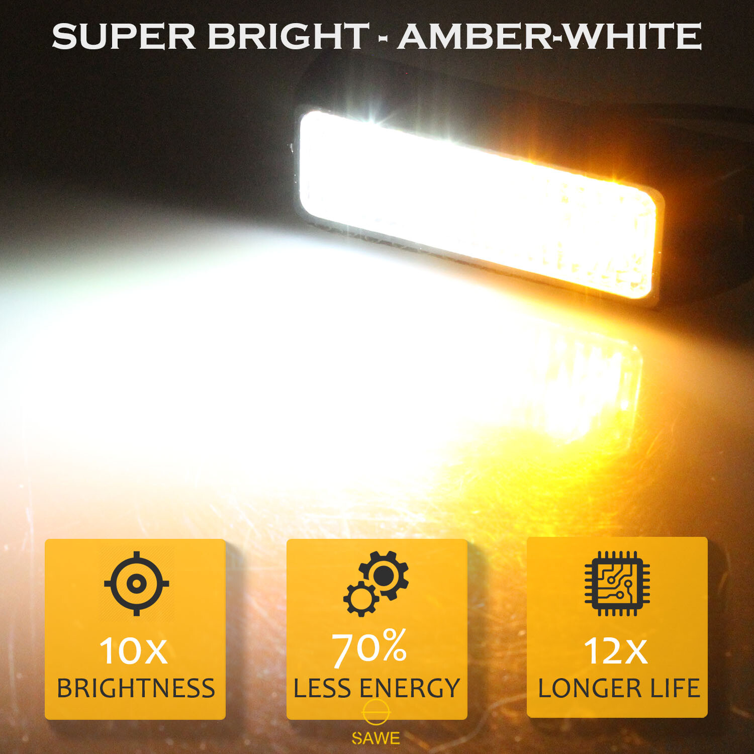 2 x Amber White 4 LED Truck Car ATV Hazard Flash Strobe Lights