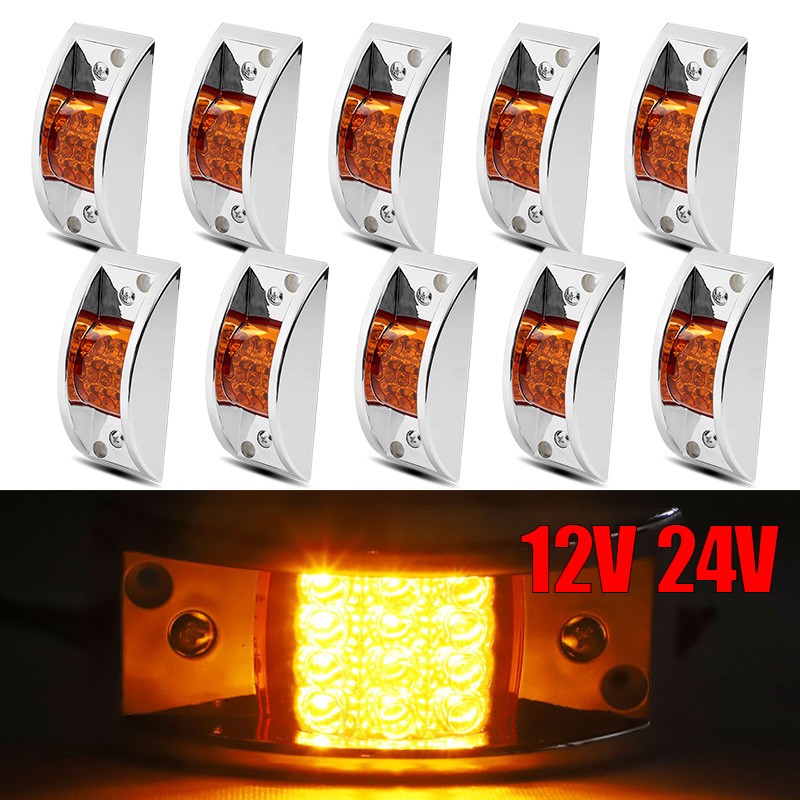 Amber Sealed Chrome 12-LED Side Marker Clearance Truck Trailer Lights Waterproof