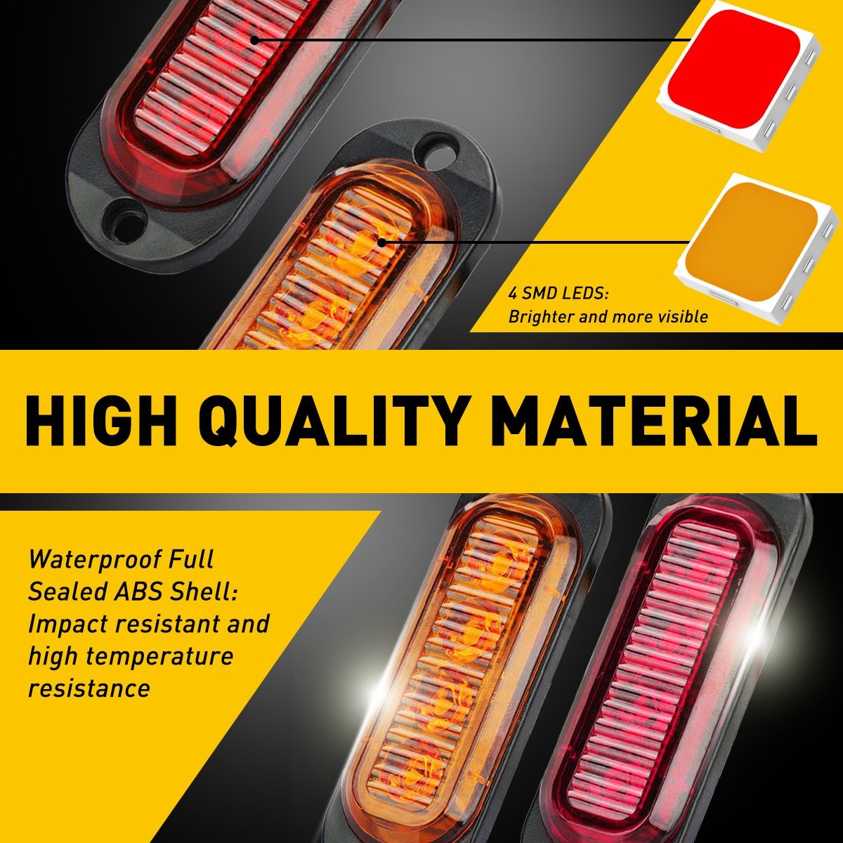 Amber Red 4-LED Clearance Side Marker Lights Truck Trailer Turn Light Signal 4Pc