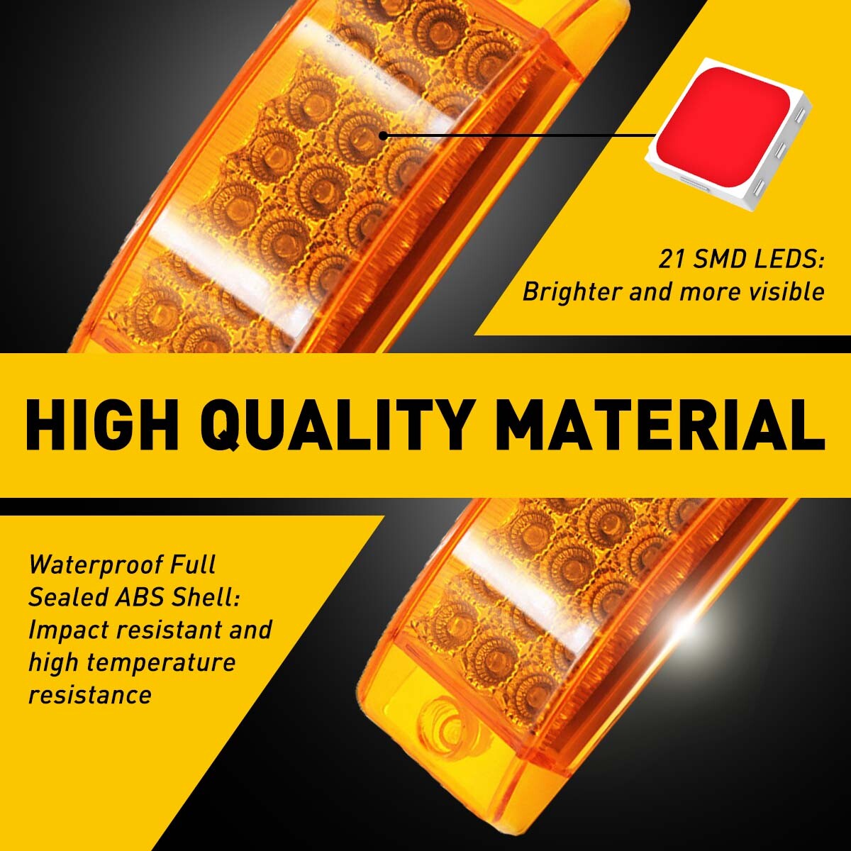 2X Amber 6″ Side Marker Lights Clearance LED Truck Trailer Lamp Tail Light 12V