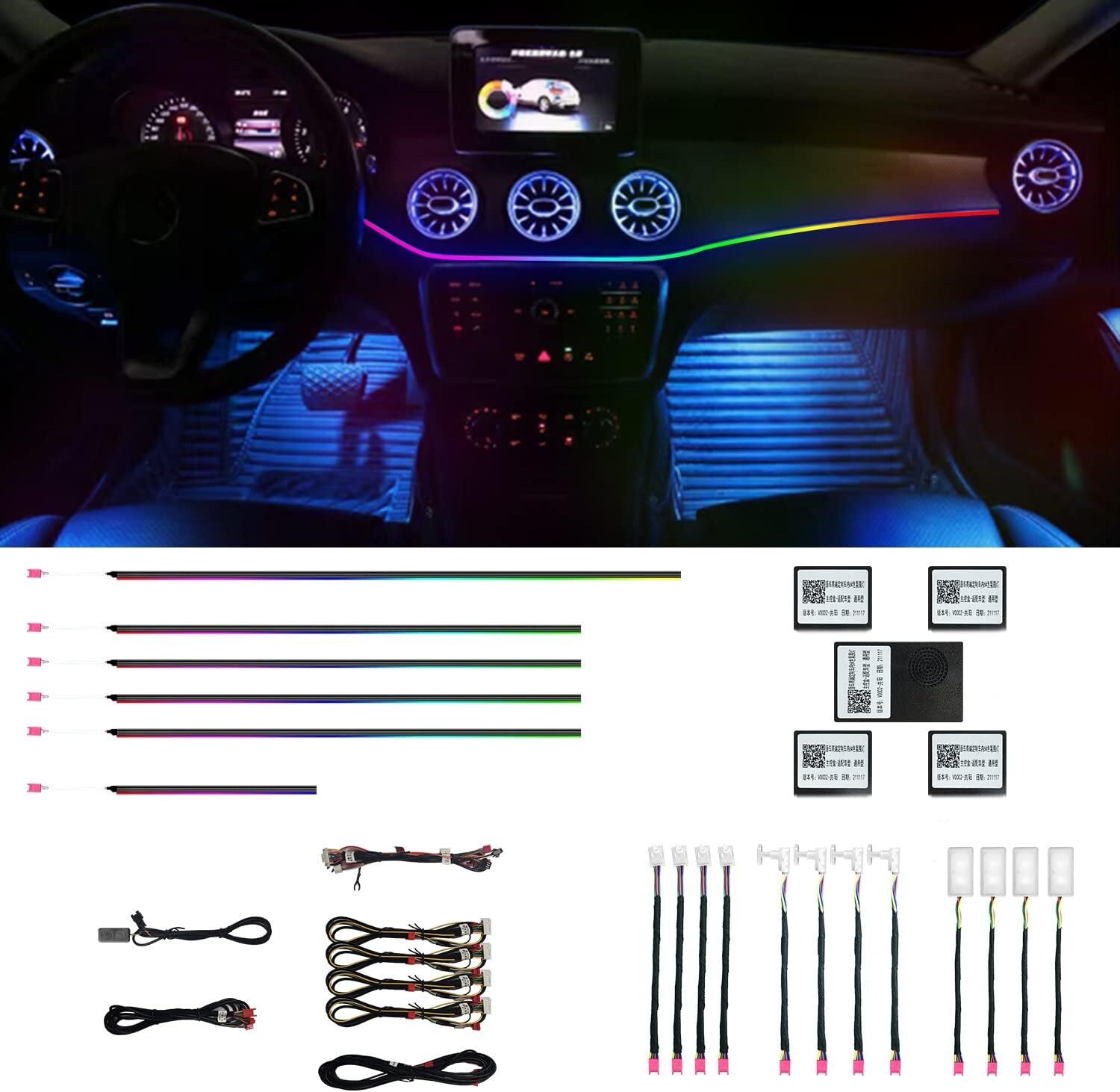 18-in-1 64 Colorful Symphony Car Ambient Interior LED Strip Lights APP Control