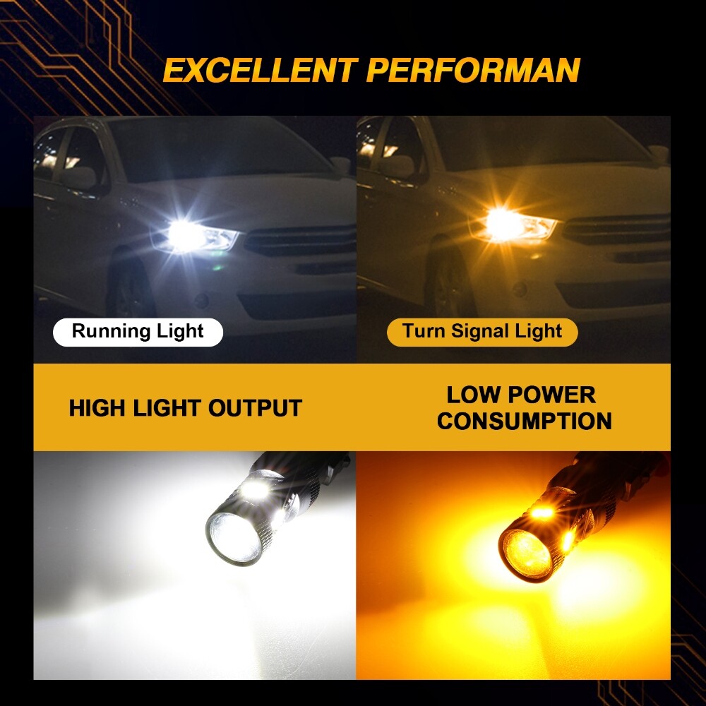 AUXBEAM 3157 T25 Dual Color Turn Signal Light Canbus LED Bulbs 3156 White Amber