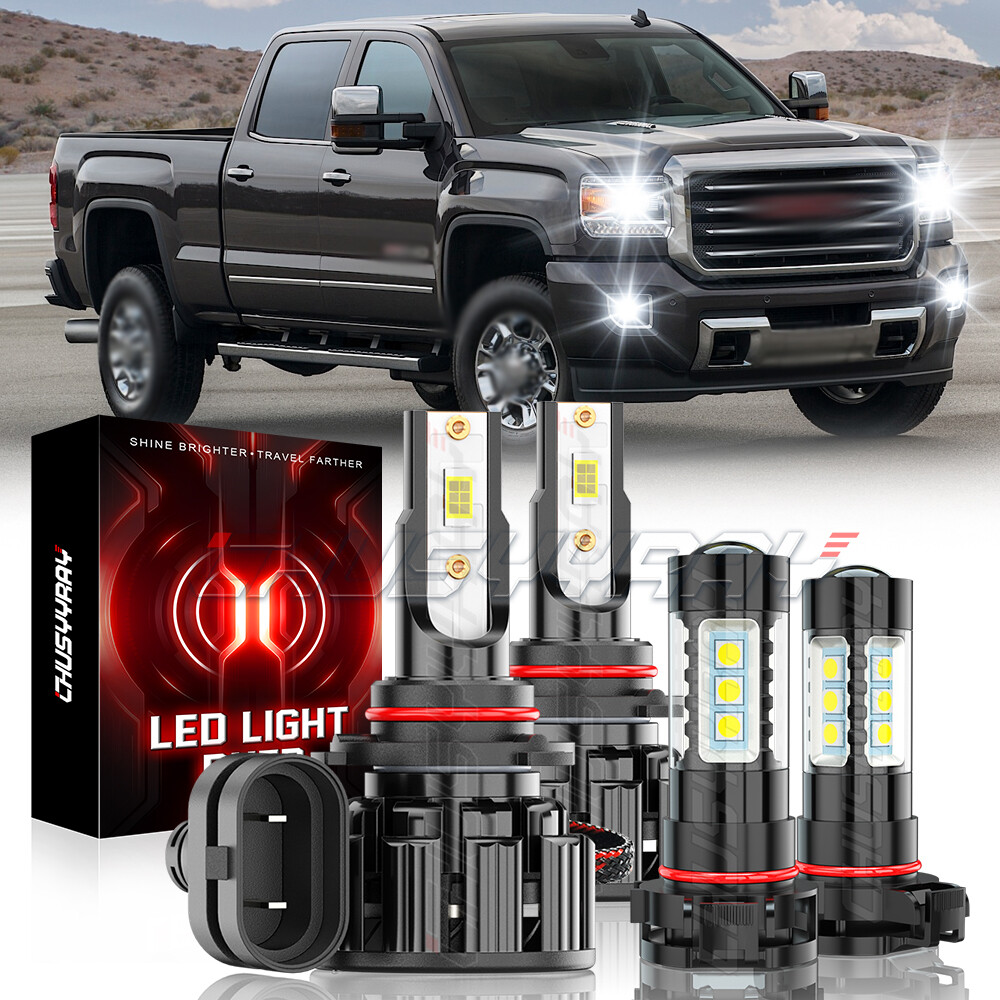 4PCS 9012+5202/H16 LED Headlight + Fog Light Bulbs For 2014 2015 GMC Sierra 1500