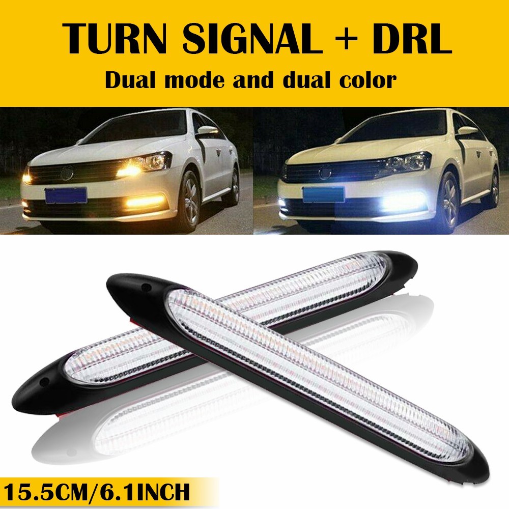 LED Switchback Light DRL Strip Amber White Sequential Flow Turn Signal Blinker