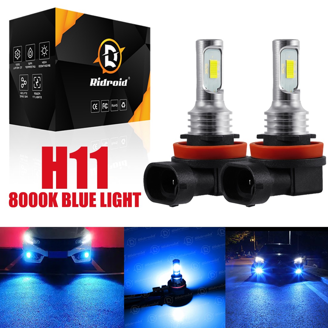 H11 LED Headlight Bulbs Super Bright 8000K Blue Lamp 330000LM High/Low Beam Kit