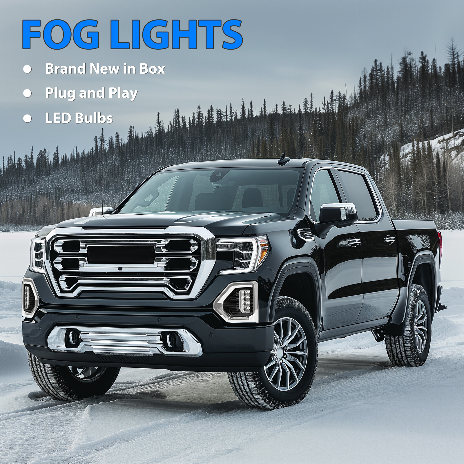 Fog Lights Lamp LED W/Chrome Bezels For GMC Sierra 1500 Denali 2019-2022