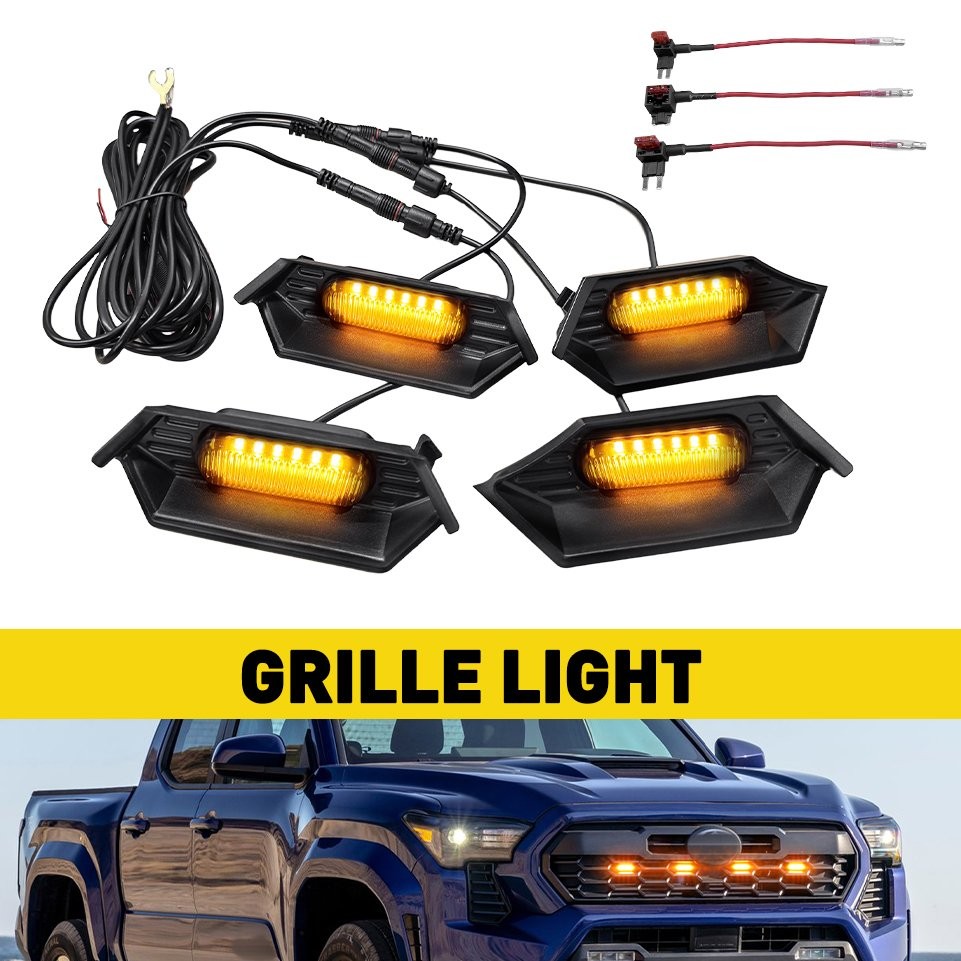 For 2024 2025 Toyota Tacoma TR D Smoked Front LED Grille Amber Light + Harness
