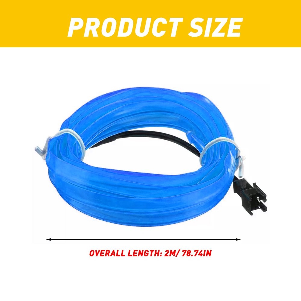 2m Blue LED Car Interior Decorative Atmosphere Wire Strip Light Accessories US