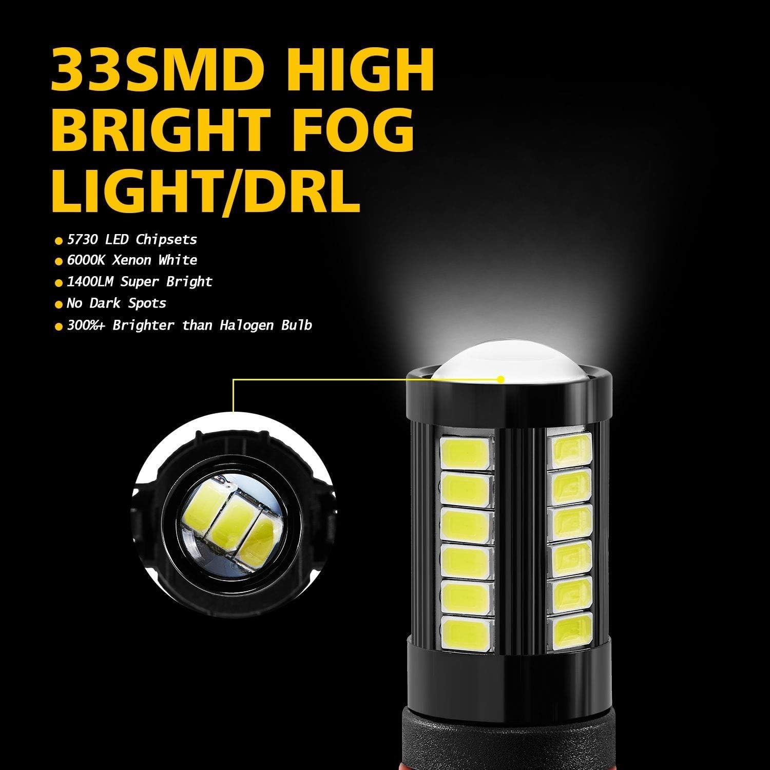 2504 12276 LED Fog Light Bulbs 6000K Xenon White, Super Bright 2800 Lumens 33…
