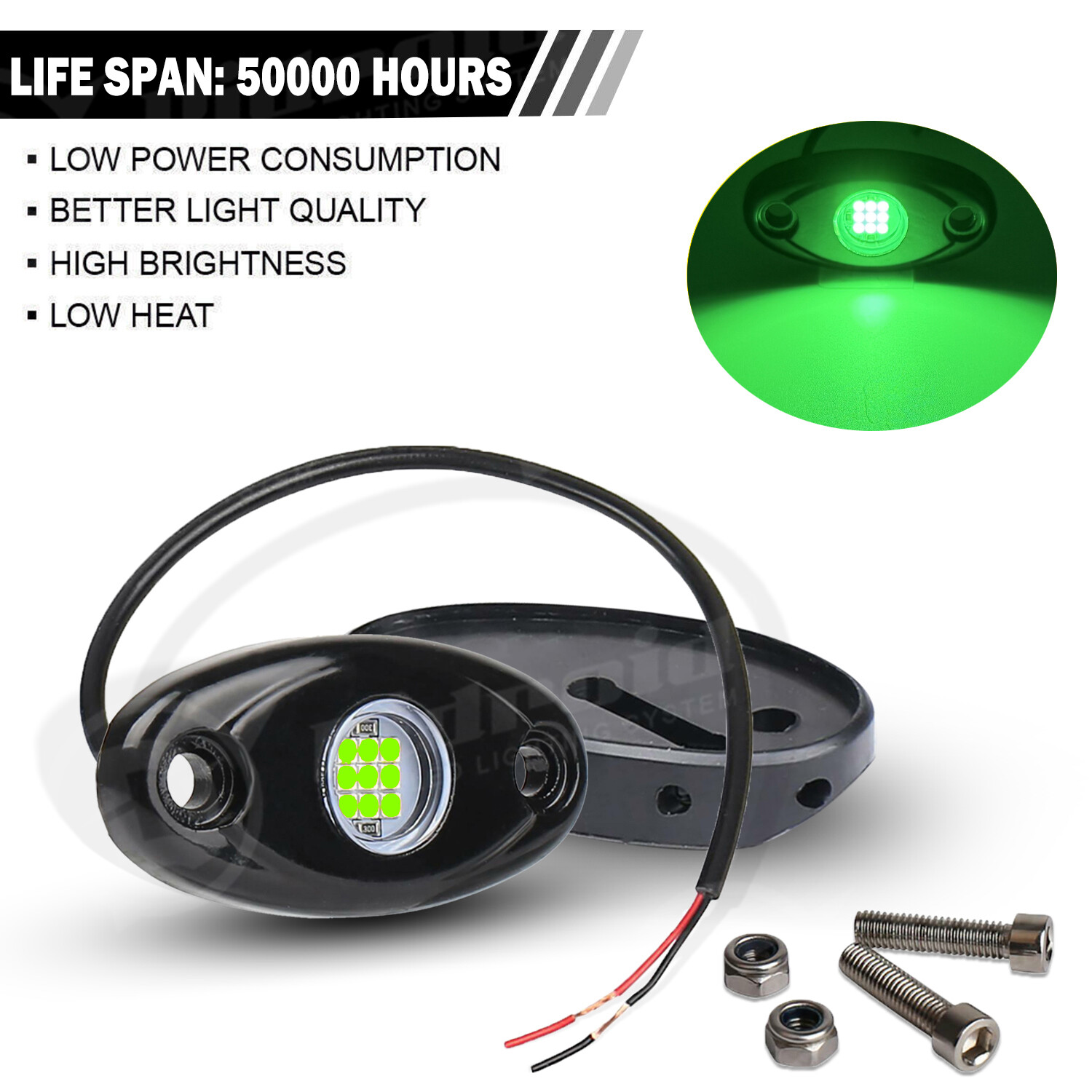 4X Green LED Rock Lights Underbody Glow Pods for Harley Honda Yamaha Motorcycle