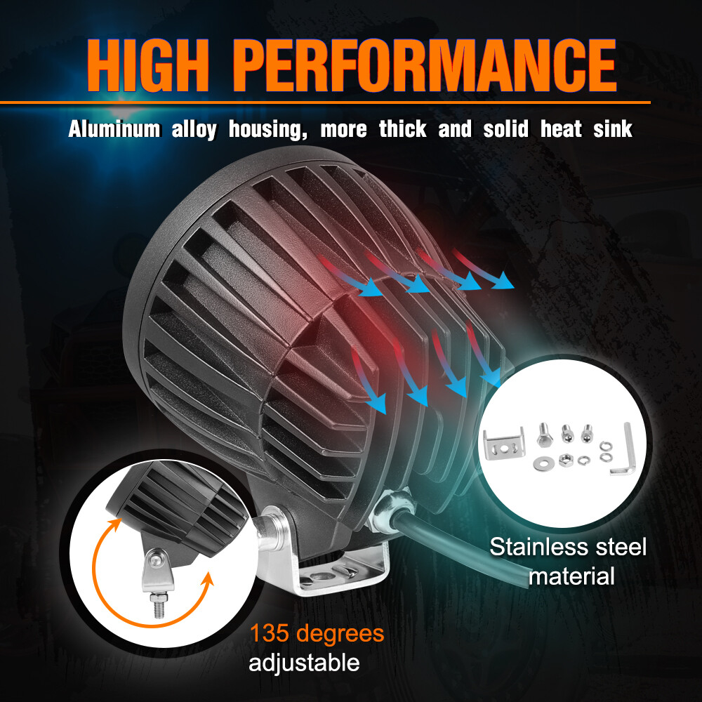 Pair 4″ 80W Round LED Off Road Driving Lights Spot Pods Work Fog 4WD UTV SUV ATV