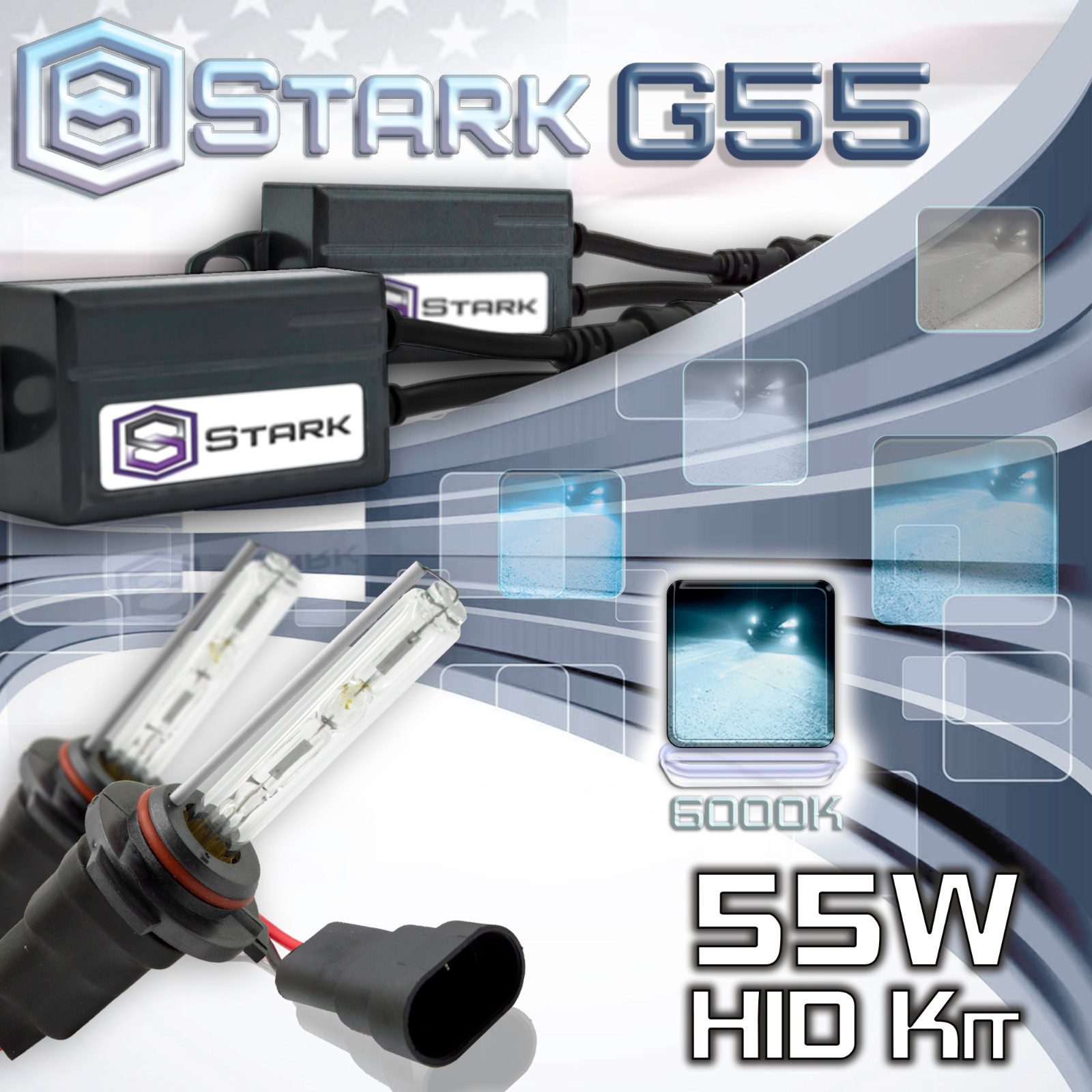 Stark 55W Micro HID Head Light Slim Xenon Kit – 9006 HB4 6K 6000K Ice White (A)