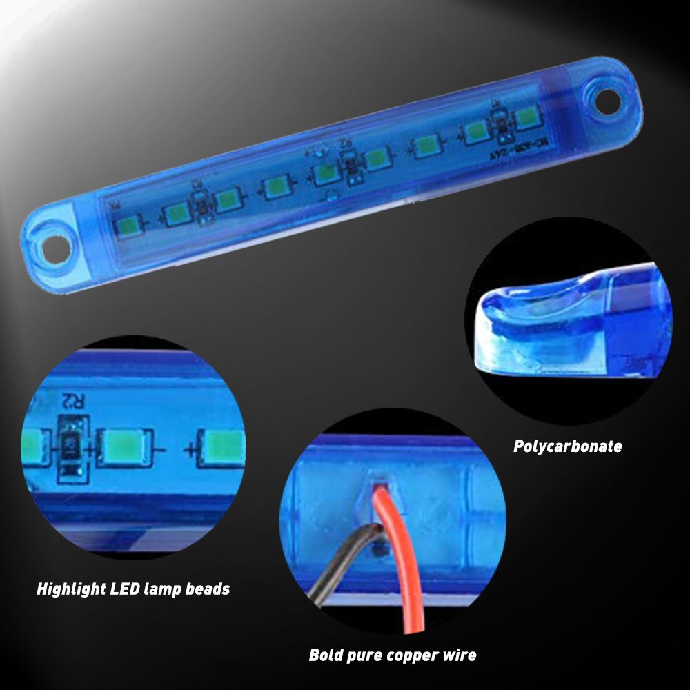 2Set Blue Lens 9LED Front Rear Side Marker Lamps Clearance Lights Waterproof 10P