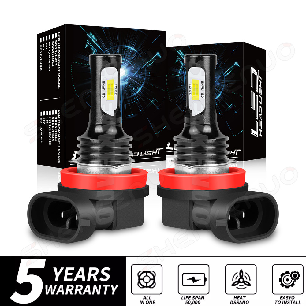 LED Headlight Bulbs H11 Low Beam Light 6000K Pure White Fanless Super Bright 2x
