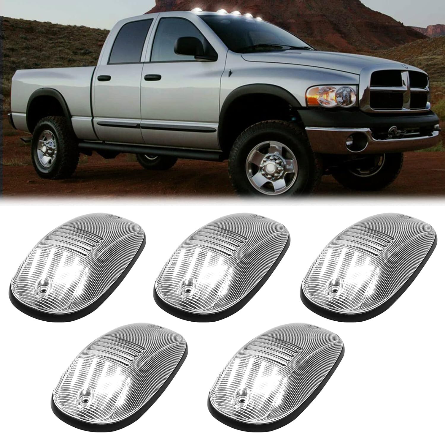 5X White LED Cab Roof Marker Lights For 2003-2018 Dodge Ram 1500 2500 3500 Truck