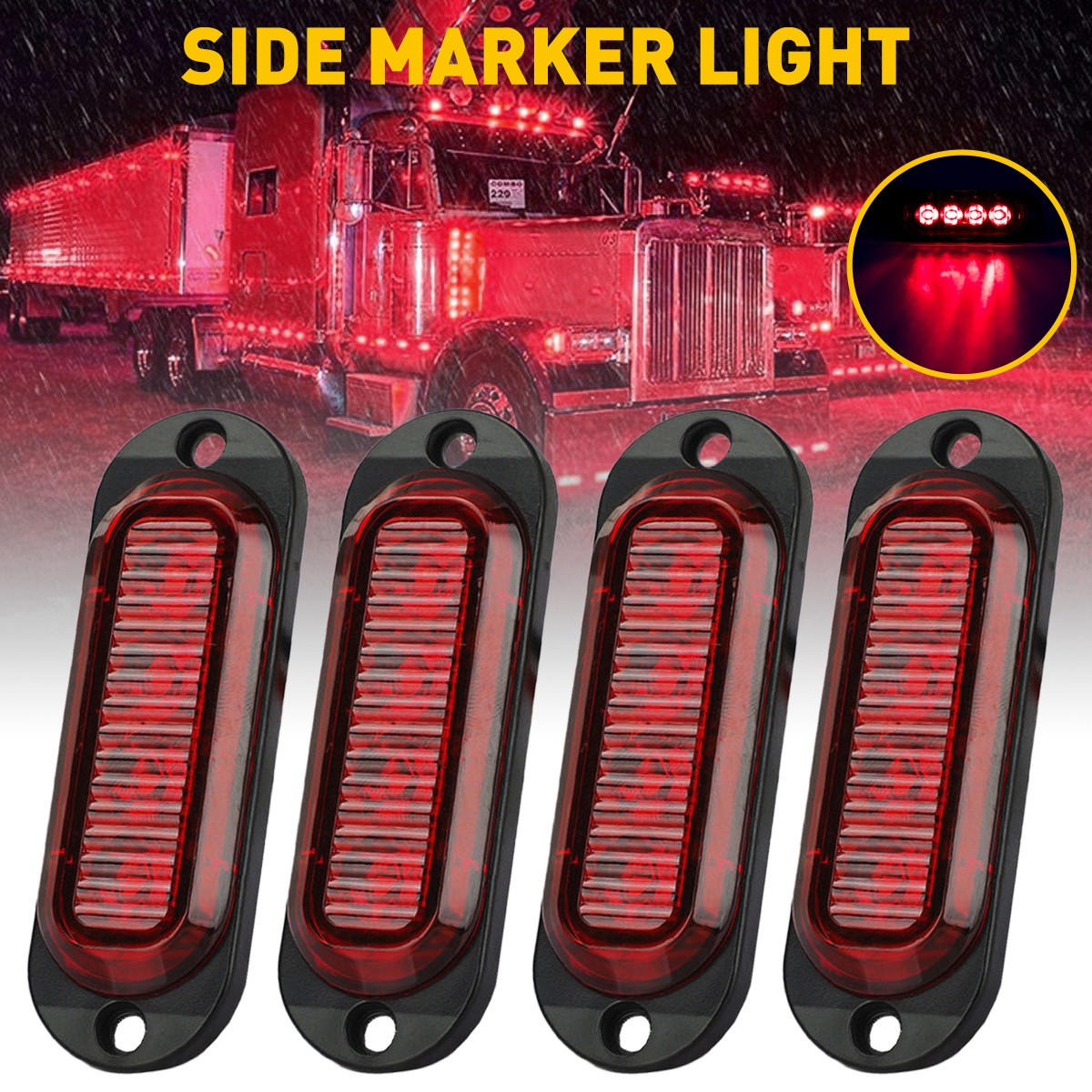 Red 4-LED Indicator Side Marker Lights Truck Clearance Turn Signal Light Trailer