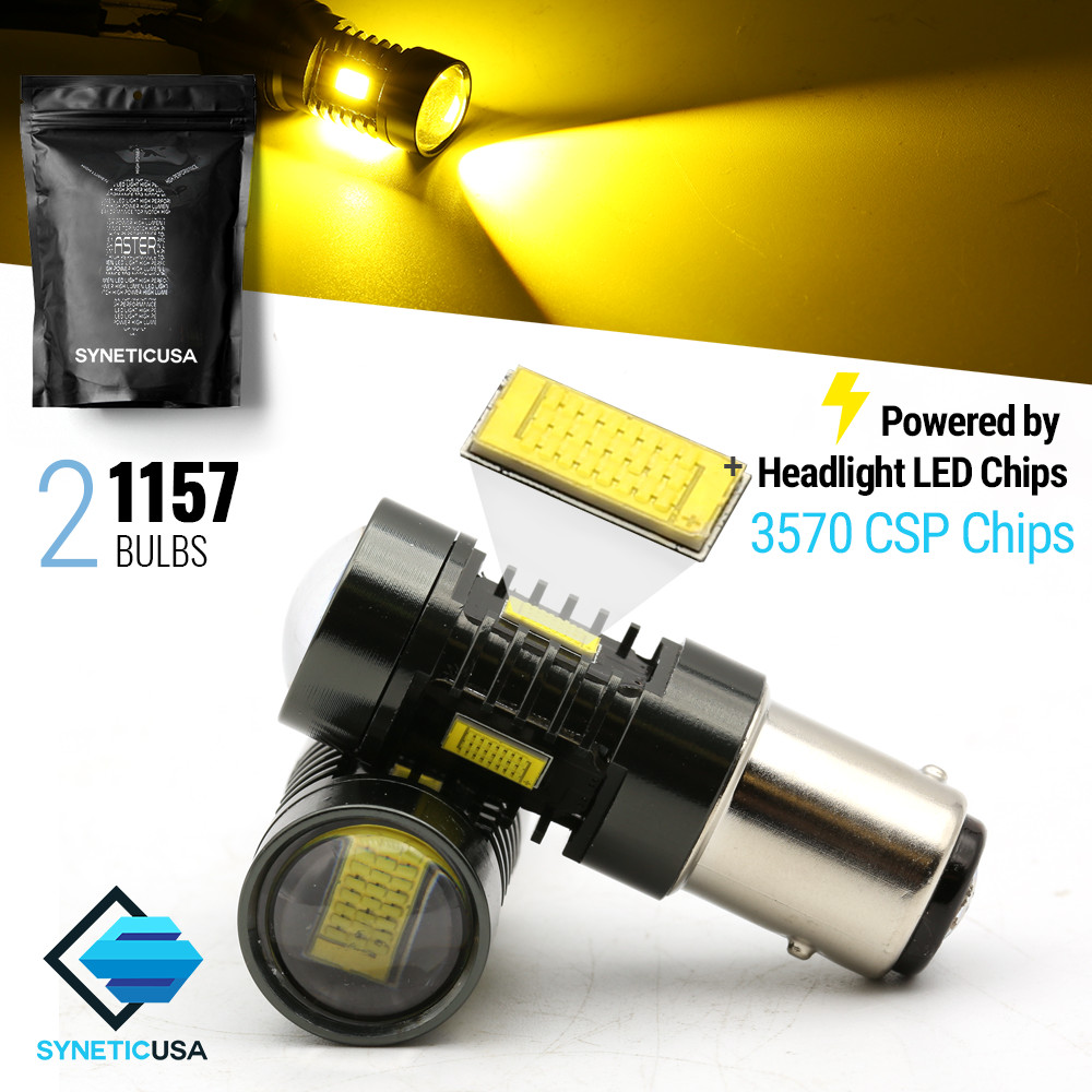 Syneticusa:2x 1157/7528 Amber Turn Signal Parking LED Light Bulbs, 3570-CSP-Chip