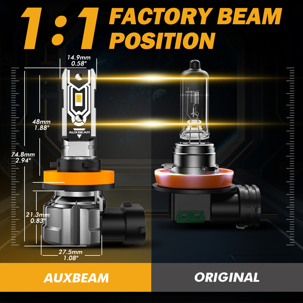 AUXBEAM LED Fog Light Bulbs H8 H11 Amber 3000K Yellow Driving Lamp Bulb DRL 1:1
