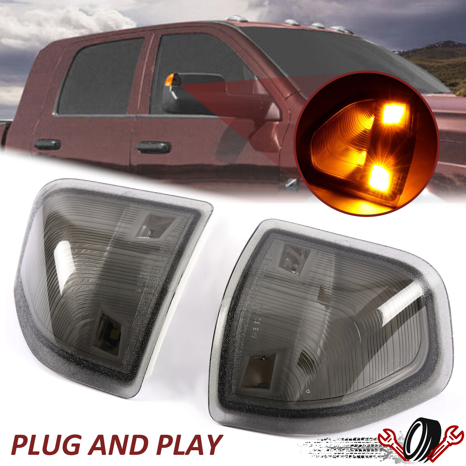 Smoke Lens Amber LED Side Mirror Turn Signal Lights For Dodge Ram 1500 2500 3500