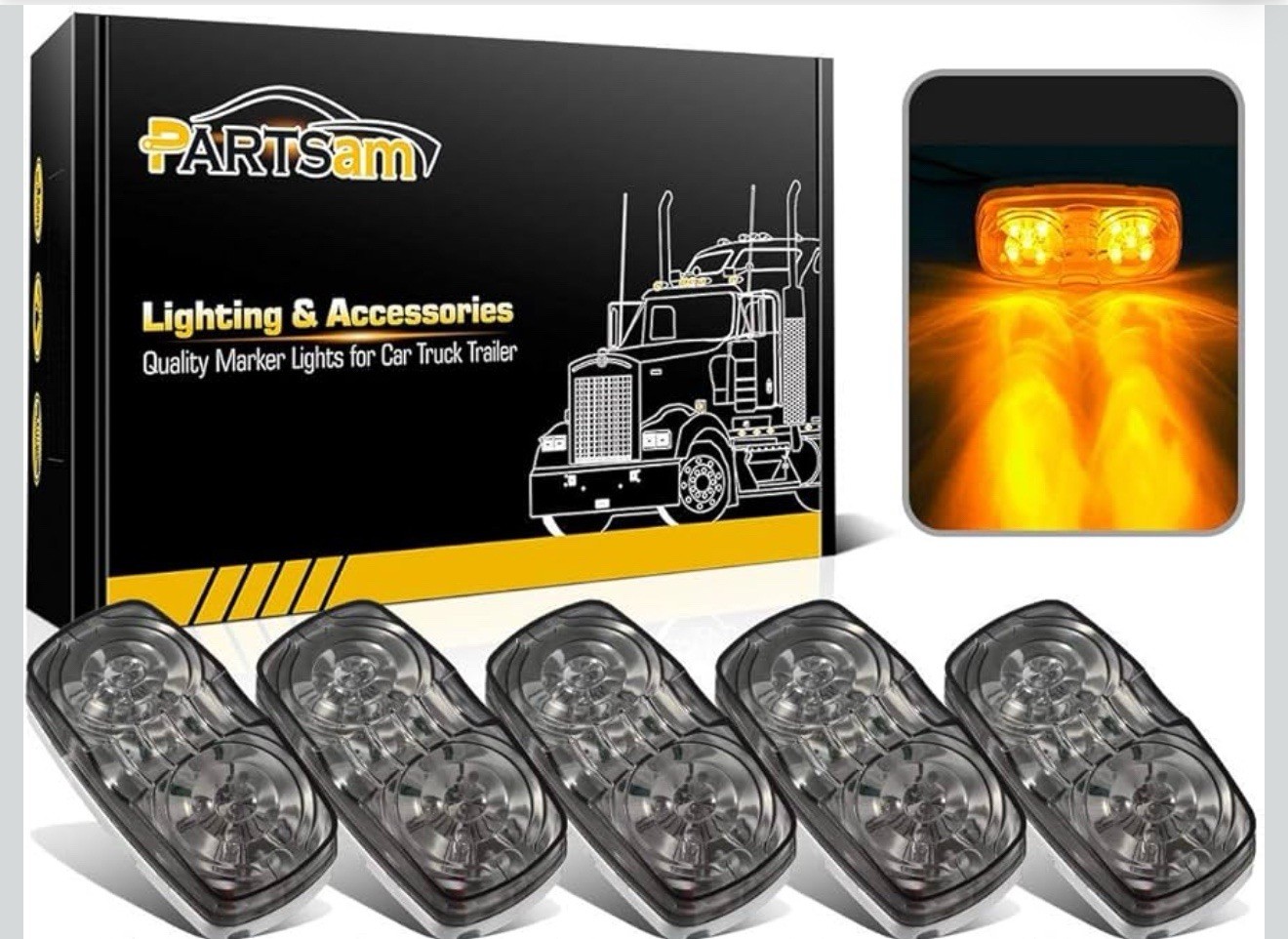 6 Pcs Double Bullseye Amber LED Side Marker Lights, Smoke Lens Rectangular