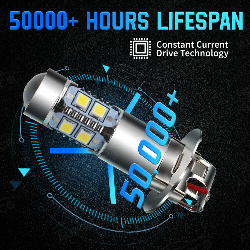 2Pcs H3 LED Fog Light Bulb Conversion Kit Super Bright White DRL Lamp 6000K 200W