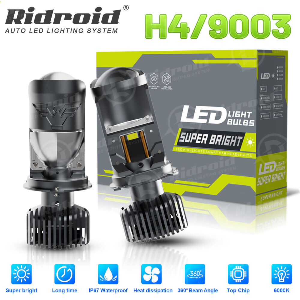 2X H4/9003 Bi-LED Projector Mini Lens Headlight Bulbs Hi/Lo 20000LM Retrofit LHD