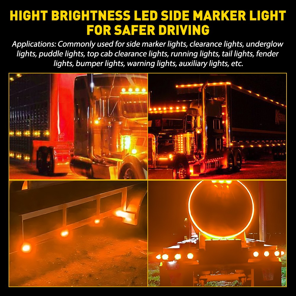 4PC Amber Flash Dual Function Steady & Strobe Watermelon LED Side Marker Light