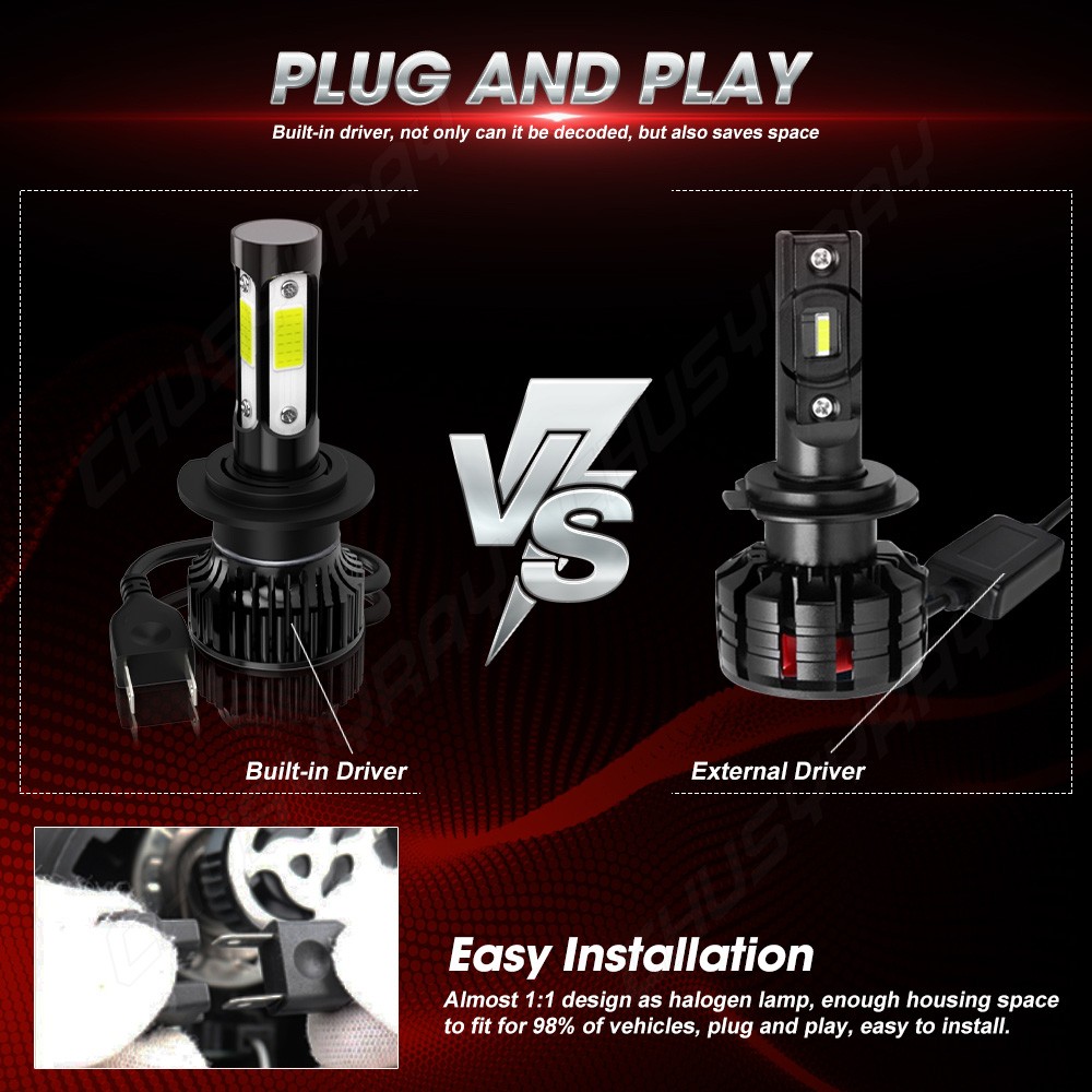 H7+H7+H11 Combo LED Headlight Bulb Hi/Lo Beam Fog Light 10000LM 6000K Lamp