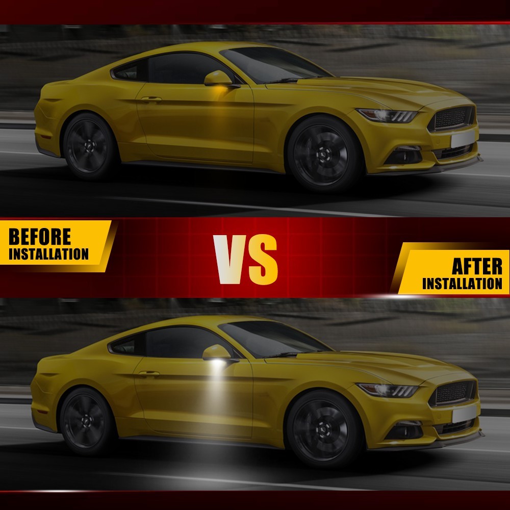 Front Left & Right White LED Clear Lens For 2013-2014 Mustang Under Mirror Lamps
