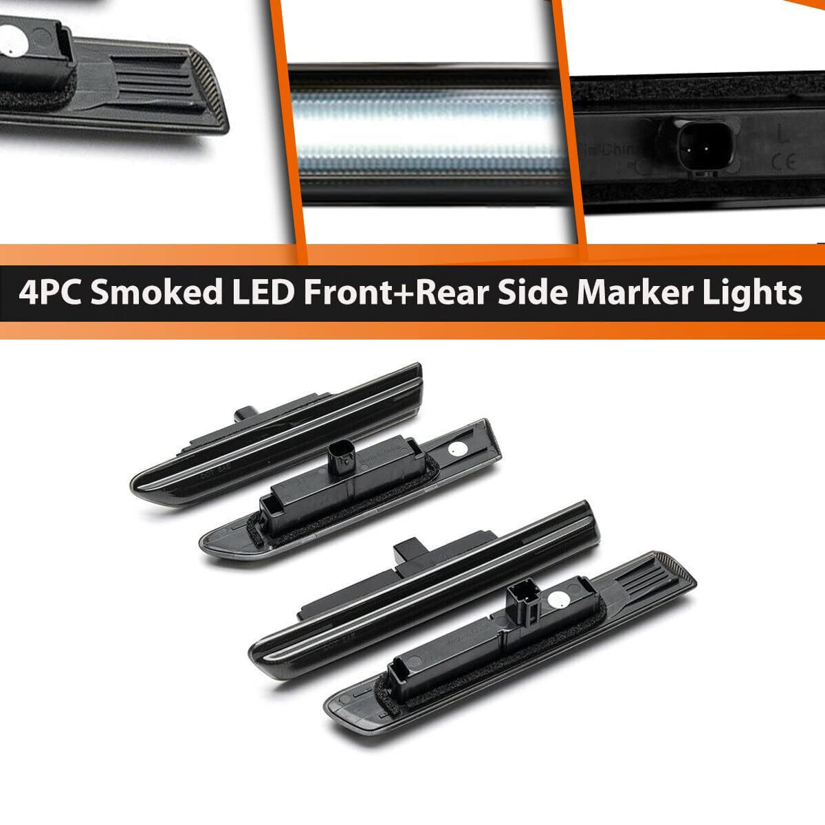 4PC Smoked LED Front+Rear Side Marker Lights White Lamps For 2004-2008 Acura TL