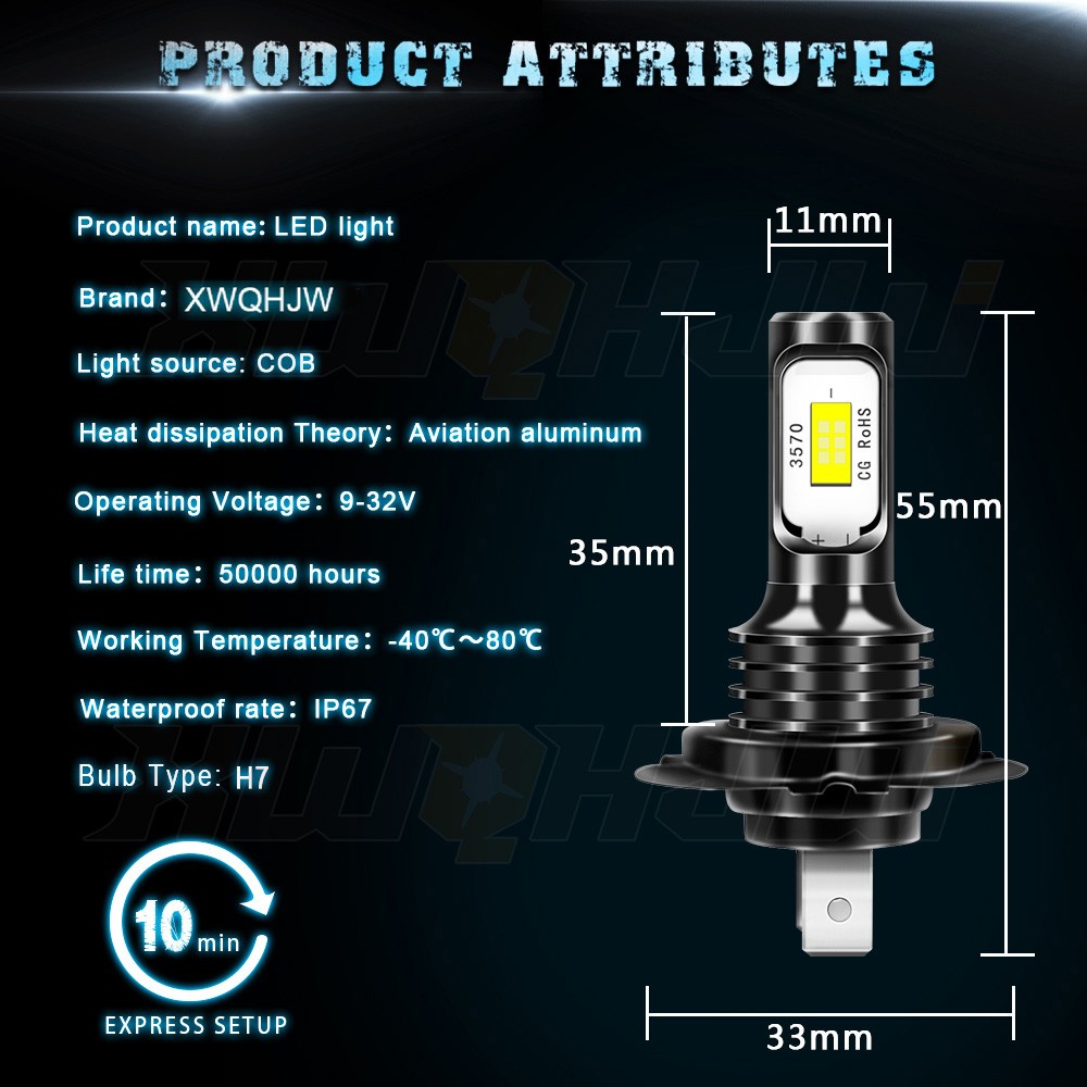 4x H7 H11 Front LED Headlight Bulbs 6100K Super Bright White Conversion Kit