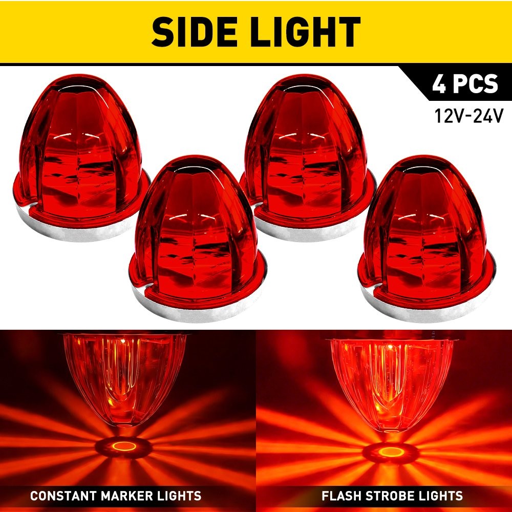 4X Red LED Watermelon Light Side Marker Truck Trailer Turn Signal Light 12-24V H