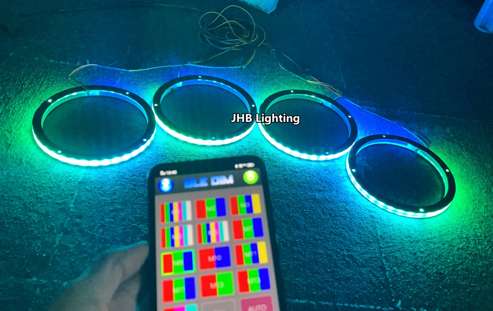 4PCS 8″ CHASING FLOW LED Rings 1/2″Spacer Remote+APP Loudspeakers SpeakerLights