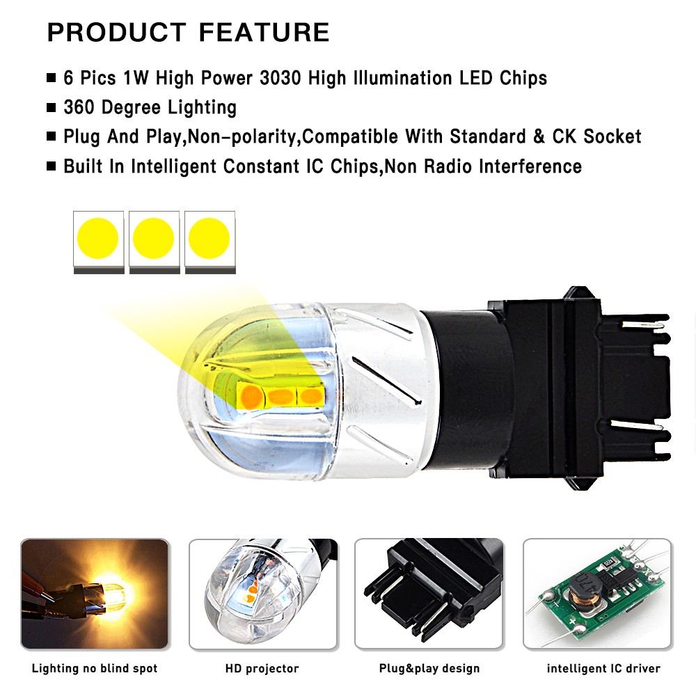 2x 3157 4114 4157 LED Parking Lights Turn Signal Lamps Bulbs 3000K Amber Yellow