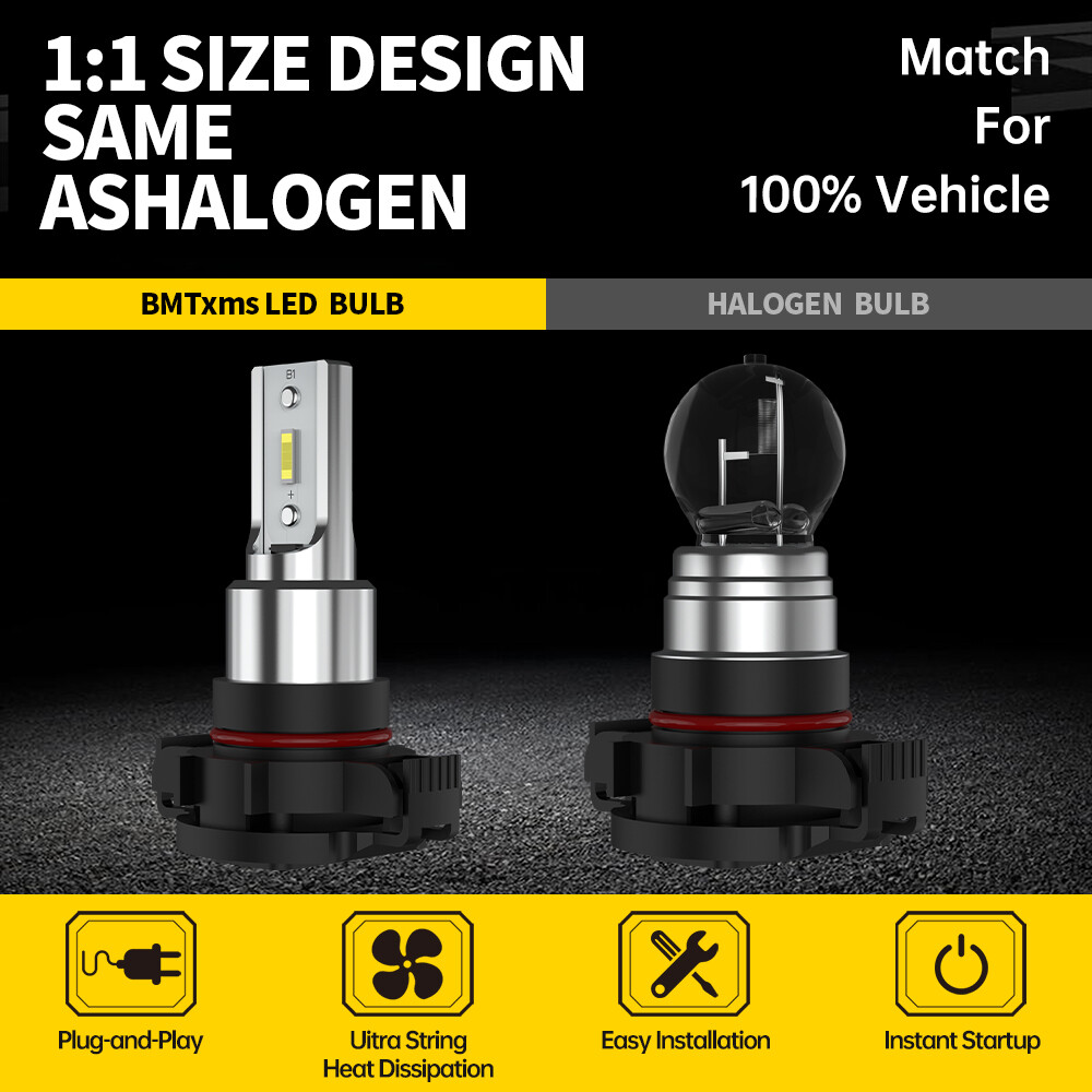2PCS 2504 PSX24W DRL LED Fog Light Bulb 6000K CANBUS Error Free 10000LM White