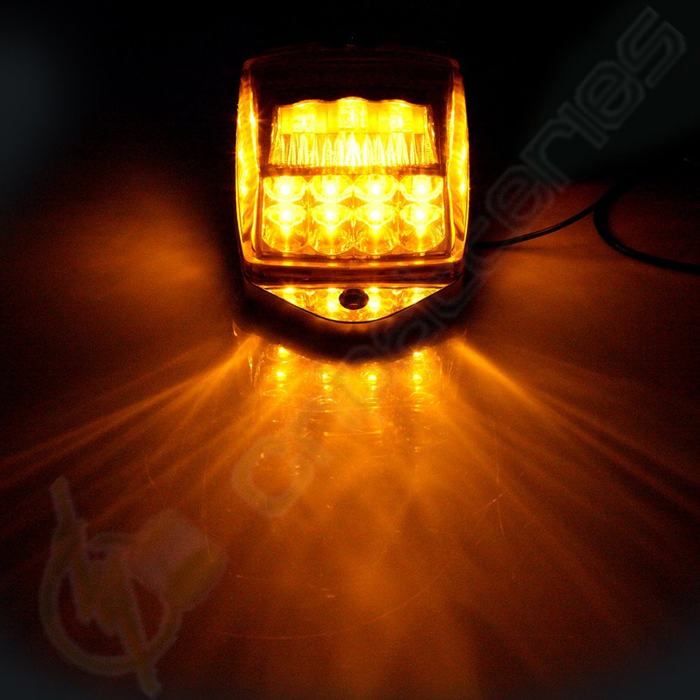 2pc Amber Chrome 17 LED Cab Marker Lights for Peterbilt Kenworth Freightliner