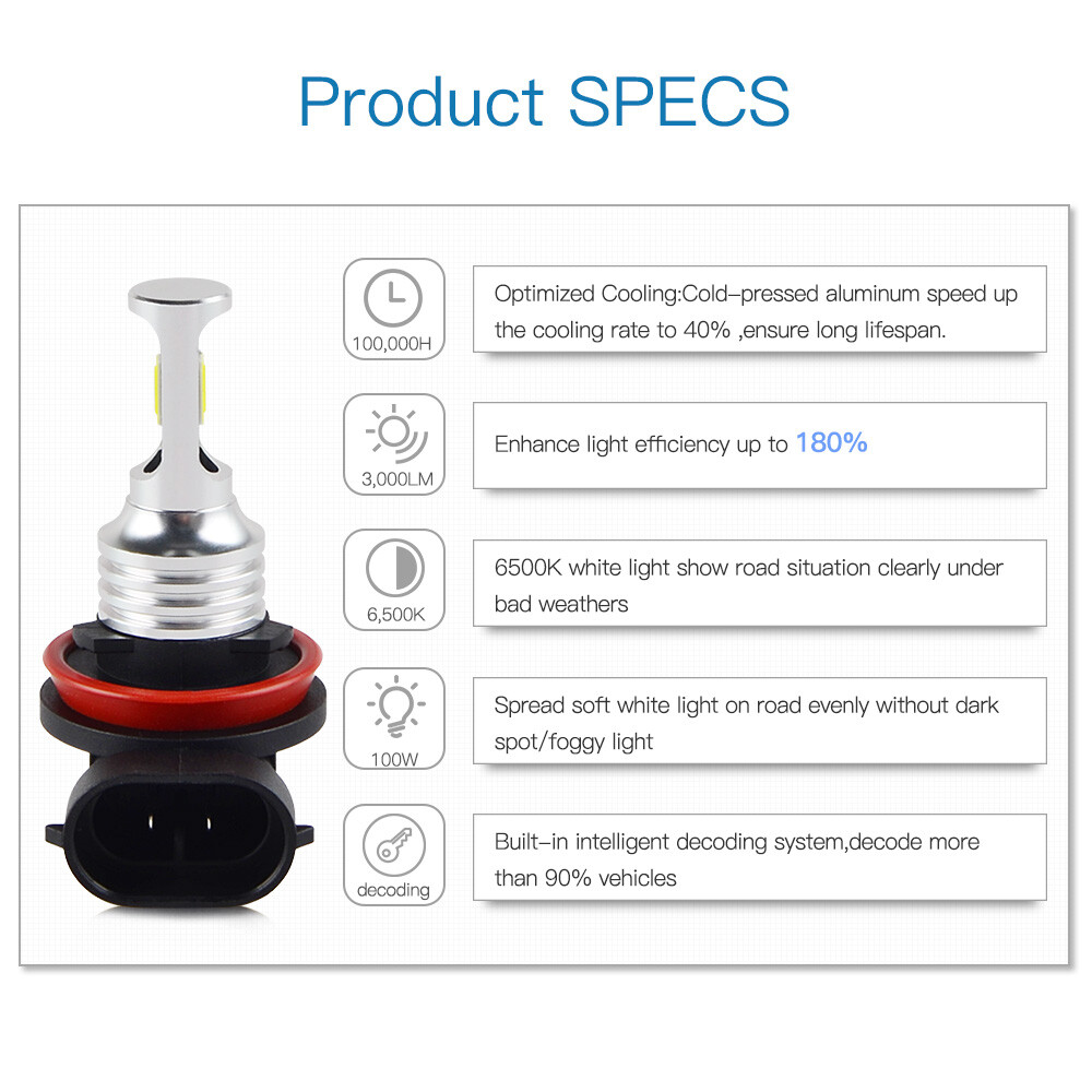 H11 LED Headlight Super Bright Bulbs Kit 6000K White 8000LM HIGH/LOW Beam