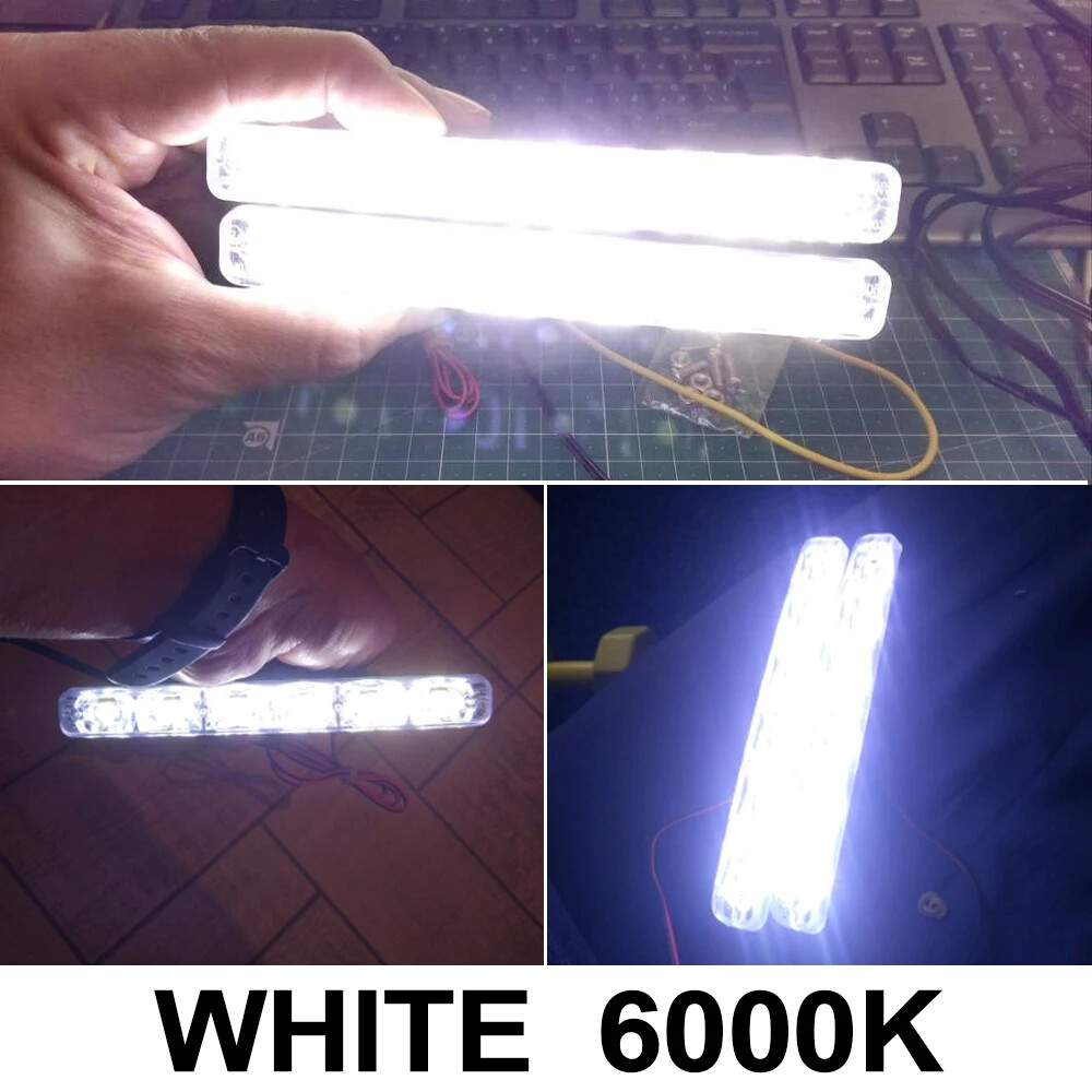 2pcs Hyper White 6 LED DRL Daytime Running LED Clear Fog Light Bumper Lamps 12V