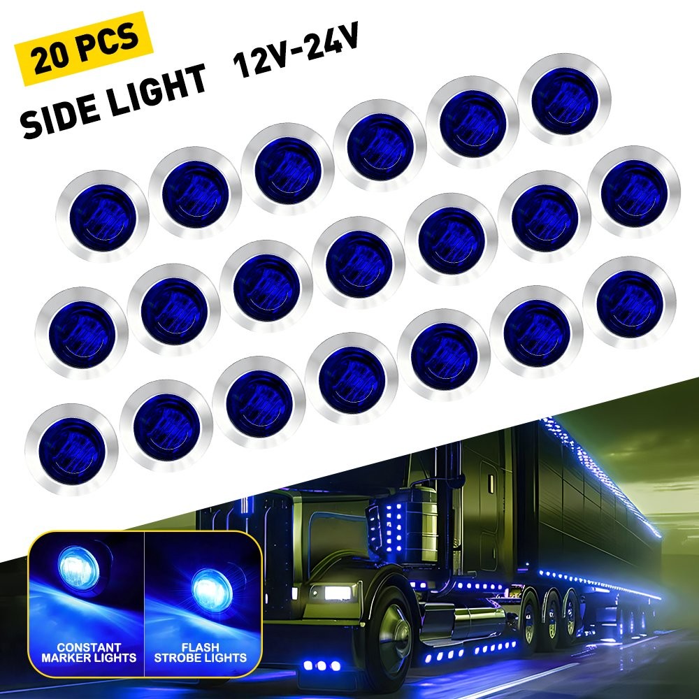 20X 3/4″ Inch Blue LED Dual Strobe Steady Marker Lights 12V Waterproof IP67 EPY