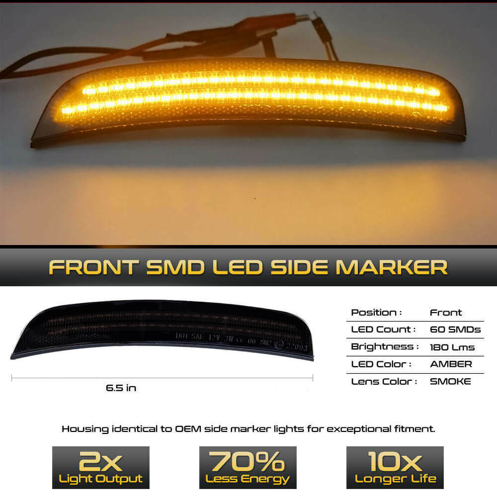 4PC Smoked Front&Rear LED Side Marker Light 2Row Lamp For 2015-2021 Chrysler 300