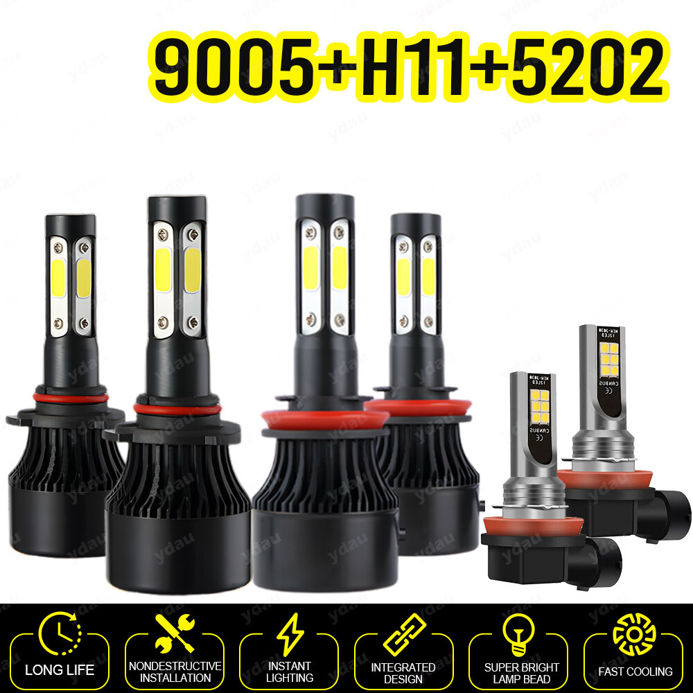 Combo 9005+H11+H11 LED Headlight Kit Fog light Bulbs High Low Beam 6000K White A