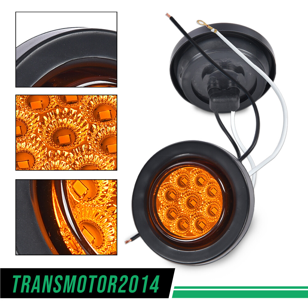 2x Amber 2″ Inch Round 9 LED Side Marker Clearance Lights Truck Trailer Lamp 12V