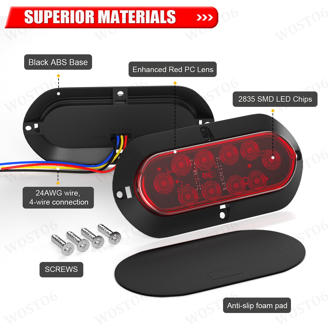 2X Oval Flush Mount Red (Flash) LED Truck Trailer Stop Tail Brake Lights 6 Inch