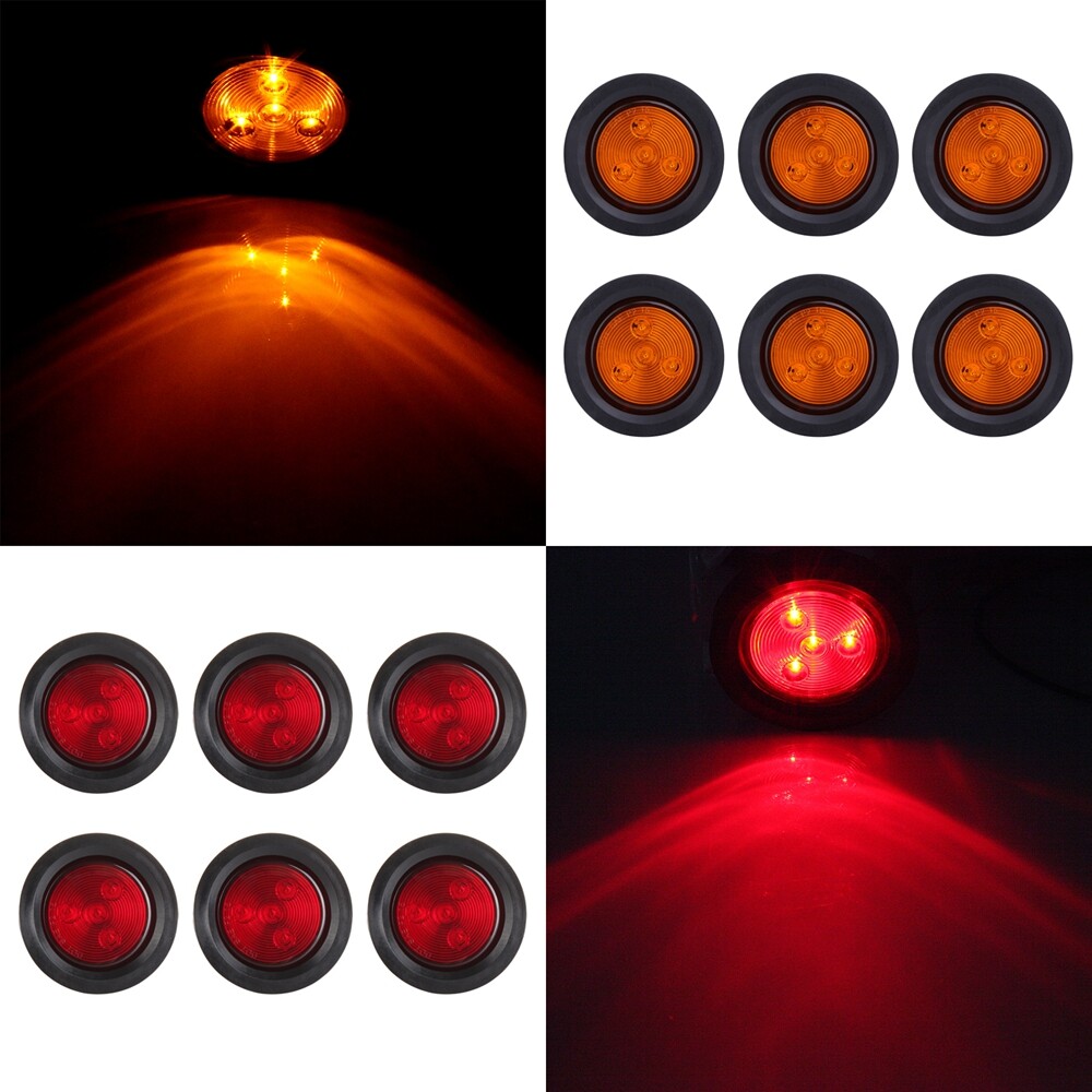 12X AMBER RED 2.5 INCH ROUND 4 LED LIGHT TRUCK TRAILER SIDE MARKER CLEARANCE