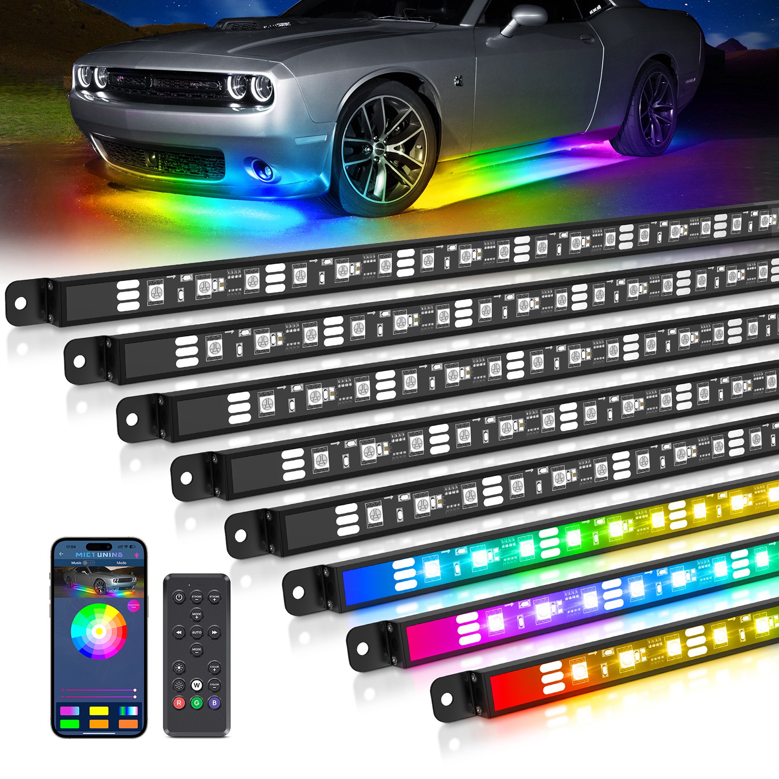 8PC RGB+IC Dream Color Underglow LED Neon Kit Light Strip Bluetoot For Car Truck