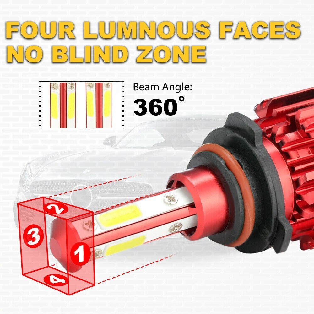 4 SIDE Combo 9005+9006+H11 LED Headlight Hi-Low Beam Bulbs 6000K Fog Light Kit