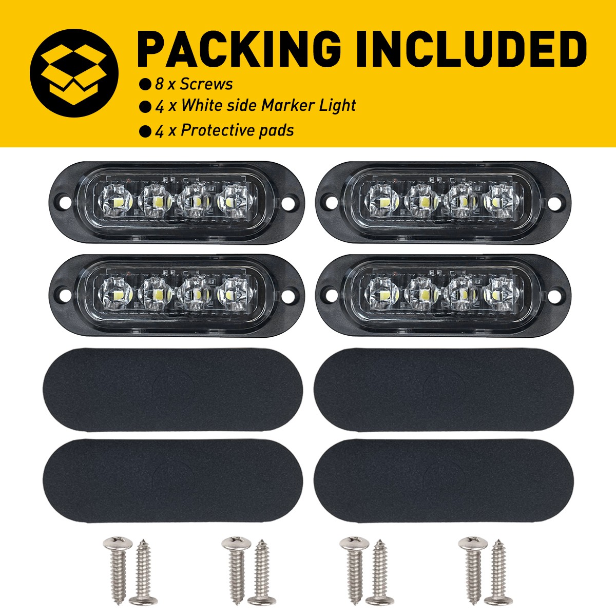 12x 4LED Side White Marker Lights Light Clearance Truck Trailer RV Waterproof